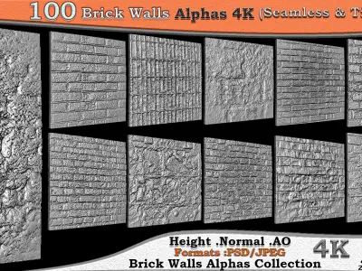 100 Brick Wall Alphas Collection Seamless -Tileable Vol 02 3D model