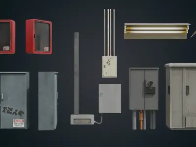 Underground parking lot props  Low-poly 3D model