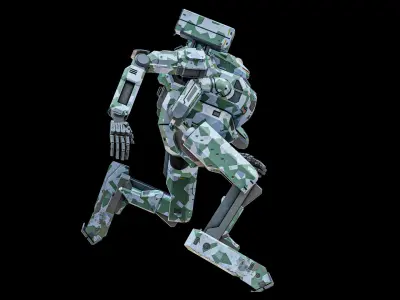  Rigged Sci-Fi Combat Mech Exoskeleton Suit - Green Protective PBR 