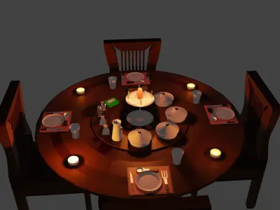 dining table with candle light and day light 3D model