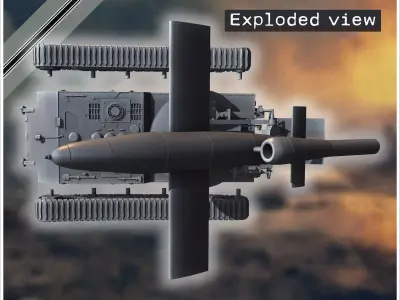 E-100 mit Raketenwerfer V-1 Rakete rear version Entwicklung rock 3D print model