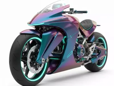 Cyberpunk Style Iridescent Electric Sportbike with Neon Accents Low-poly 3D model