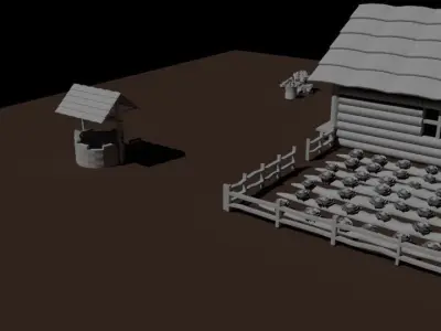 Village 3D low poly log cabin Low-poly 3D model
