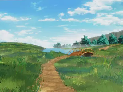 Anime grass landscape 3D model