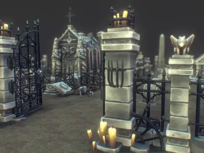 Cemetery Starter Set - Low Poly Hand Painted Low-poly 3D model