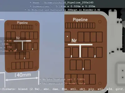 Hinweisschild Pipeline 200x140mm Low-poly 3D model