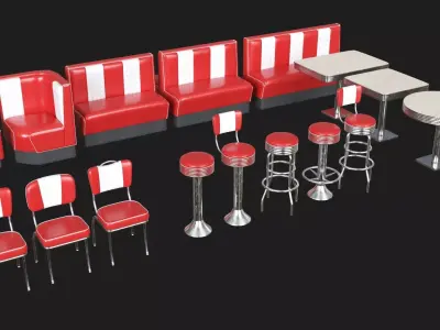 Retro Diner 50s furniture bundle 3D Model Pack