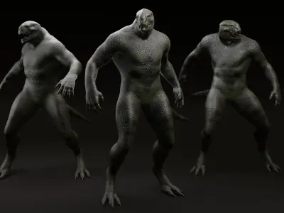 Reptiloid monster creature Low-poly 3D model