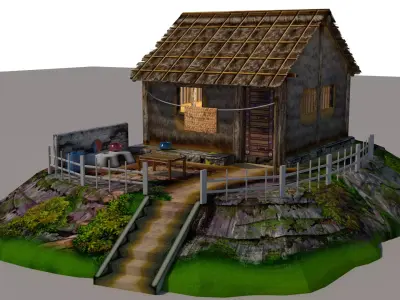 hut house  low poly home game ready exterior architecture Low-poly 3D model