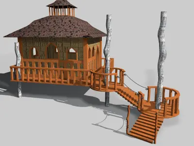 Wooden Cottage with Stairs 3D model