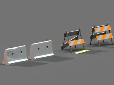Post Apocalyptic Road Blocks Low-poly 3D model