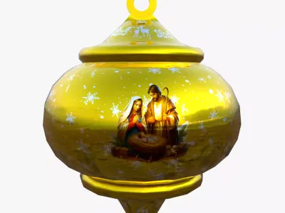 Festive Golden Bauble with Nativity Scene 3D Model PBR  Low Poly Low-poly 3D model