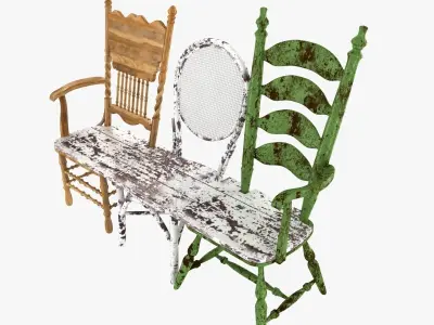 Bench maded from old chairs 3D model