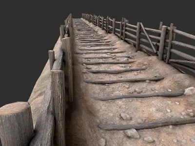 Village Road With Fence 1 Low-poly 3D model