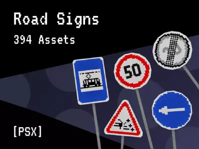 3D Road Signs - PSX Style Low-poly 3D model