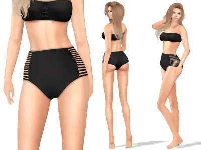 Strappy High-Waisted Bikini Bottom Low-poly 3D model