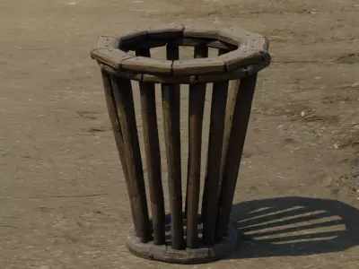 Medieval round-shaped wooden basket Low-poly 3D model