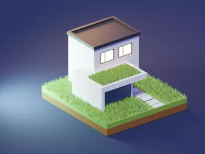 Low Poly Isometric Modern House Diorama Game Asset Low-poly 3D model