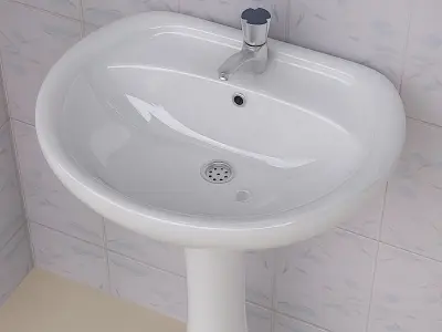 Bathroom Pedestal Sink and Props 3D model