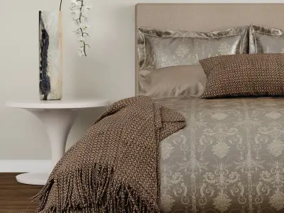 Bedroom set 7 three framed portraits above bed 3D model