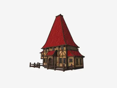 Medieval Building A10 Wood Red - Scenery Backdrop House Low-poly 3D model