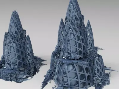 cyberpunk weaved city mega blocks 3D model