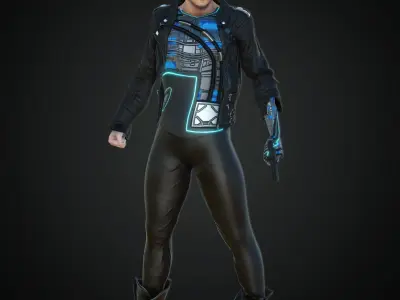 Rigged Woman Cyberpunk Character Low-poly 3D model