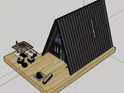 Cabin with all interiors and exteriors Low-poly 3D model