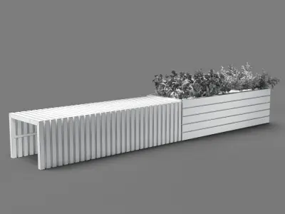 bench1151 wooden planter box with flowers 3D model
