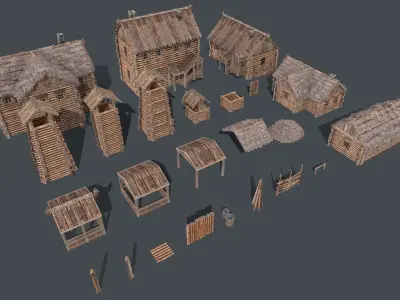 Wooden Village Low-poly 3D model purchase