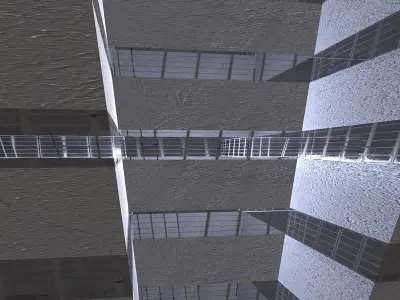 Dystopian Block Building Low-poly 3D model