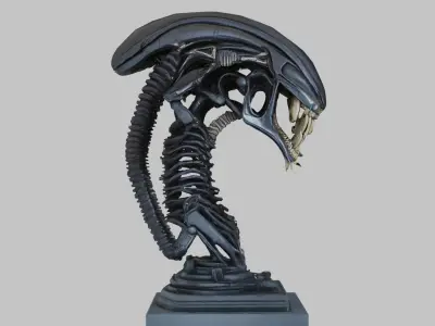 Alien Xenomorph Elongated Skull Head Bust High-Poly Sci-Fi  Low-poly 3D model
