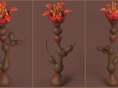 Stylized Alien Flower with Stingers Low-poly 3D model