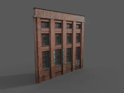 Street wall building Low-poly 3D model