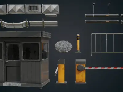 Underground parking lot props  Low-poly 3D model