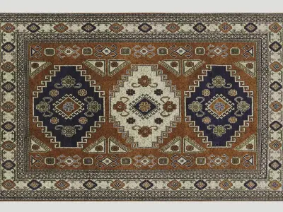 Brown and Blue Living Room Carpet Low-poly 3D model