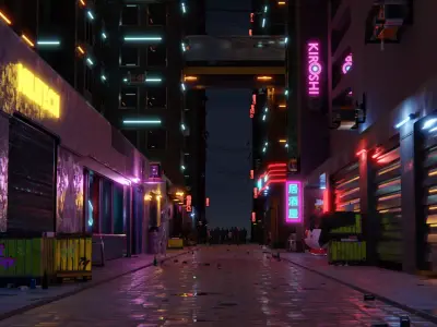 Street in cyberpunk style 3D model