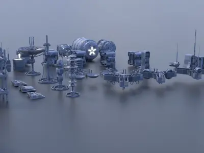 A package of futuristic devices Low-poly 3D model