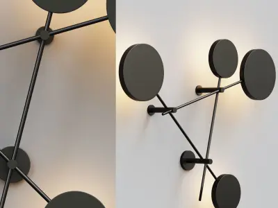 DOTOS 2 gold wall lamp with three circles 3D model