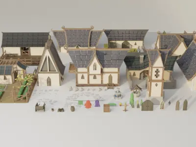 Elf Village pack Low-poly 3D model