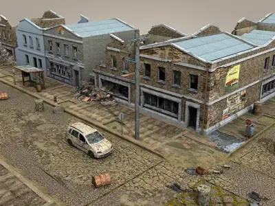 Destroyed City Corner Game Environment Kitbash 3D model