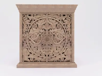 Sideboard with two carved doors Free 3D model