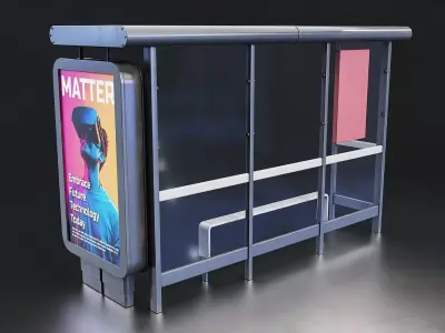 Modern Bus Stop Shelter Low-poly 3D model