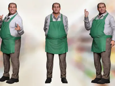 3D High-Quality 3D Worker with Apron Rigged Game-Ready Low-poly 3D model