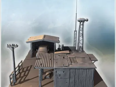 Small industrial complex with corrugated metal roofs water tower 3D print model