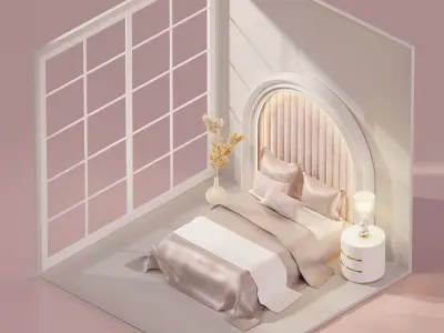 5 Lowpoly Bedroom VOL 02 Low-poly 3D model