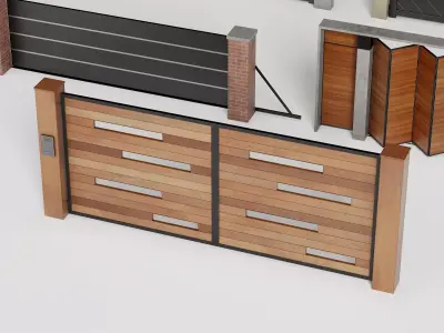 Modern Outdoor Gate Fence Sliding Pack PBR Game Ready Low-poly 3D model