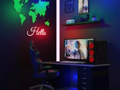 3d Gaming Room with Gaming Setup Free 3D model