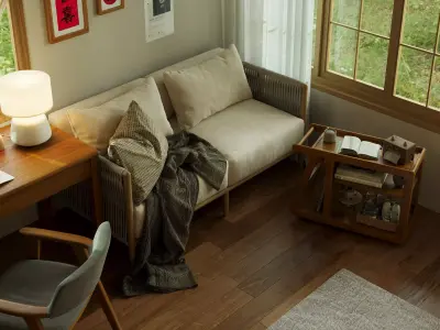 Bedroom interior scenes Low-poly 3D model