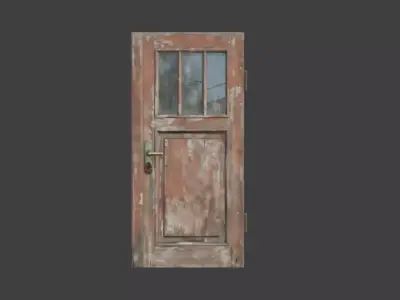 Weathered Wooden Door with Glass Panels Low-poly 3D model